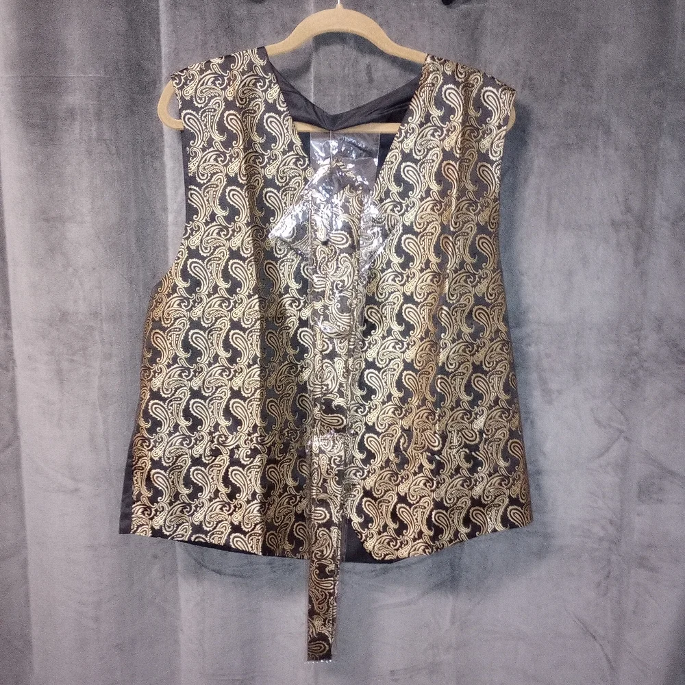 Zeroyaa Classic 3 Pc Black/Gold Vest Set With Tie & Pocket Square Size XXL NWT - Picture 7 of 11